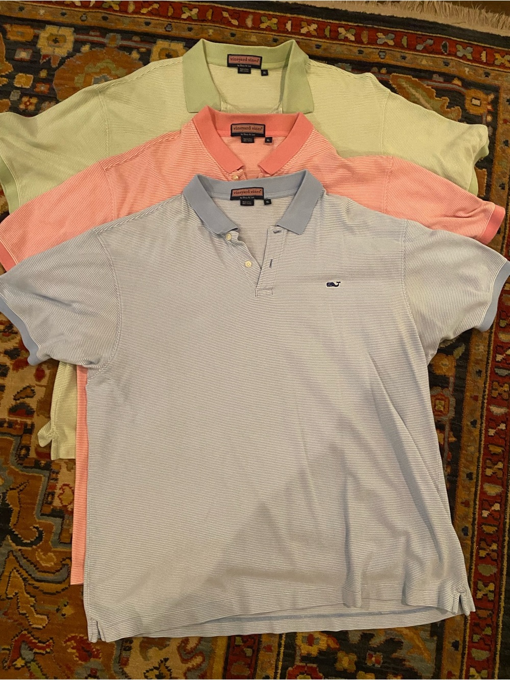 Vineyard Vines Men's Polo Trio in Light Blue, Pink, and Mint